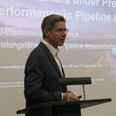 Technical presentation on PU elastomers in pipeline applications at the 11th PU Elastomer Trade Meeting 2026 in Dresden